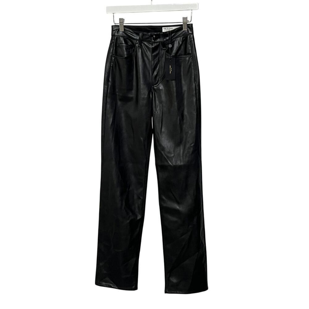 RAG & BONE HARLOW FAUX LEATHER STRAIGHT PANTS BLACK SIZE 23 - Picture 6 of 15